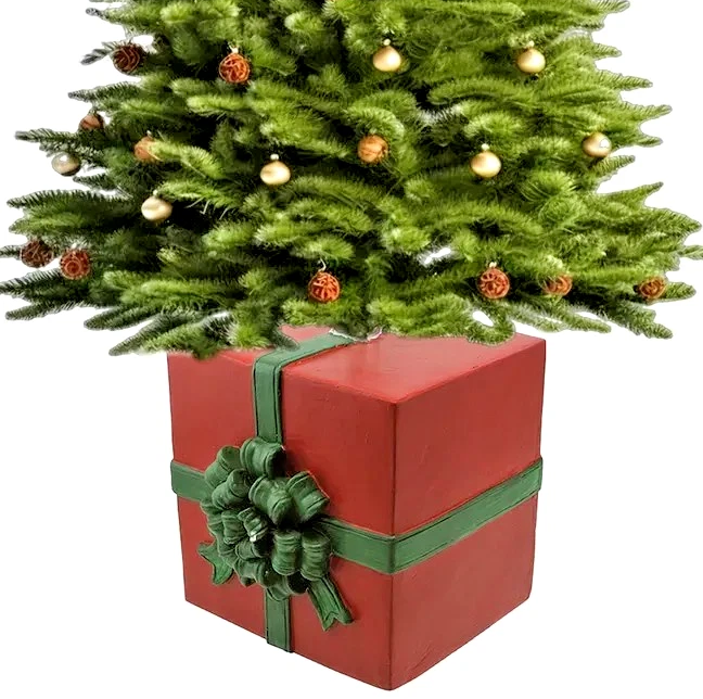 Base Albero a Forma di Pacco Regalo di Natale 26x24x32cm con Supporto Universale
