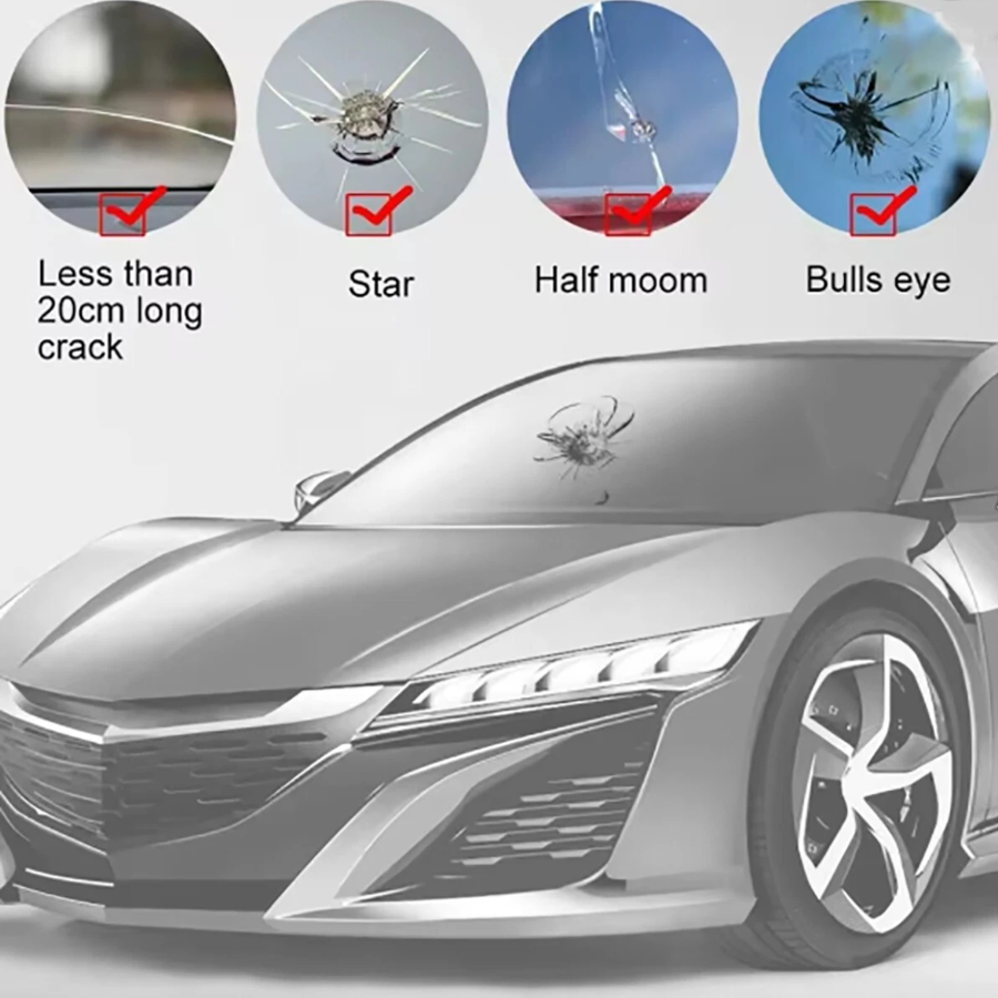 KIT RIPARAZIONE PARABREZZA SCHEGGE  VETRO AUTO RESINA CREPE RIPARA FAI DA TE 