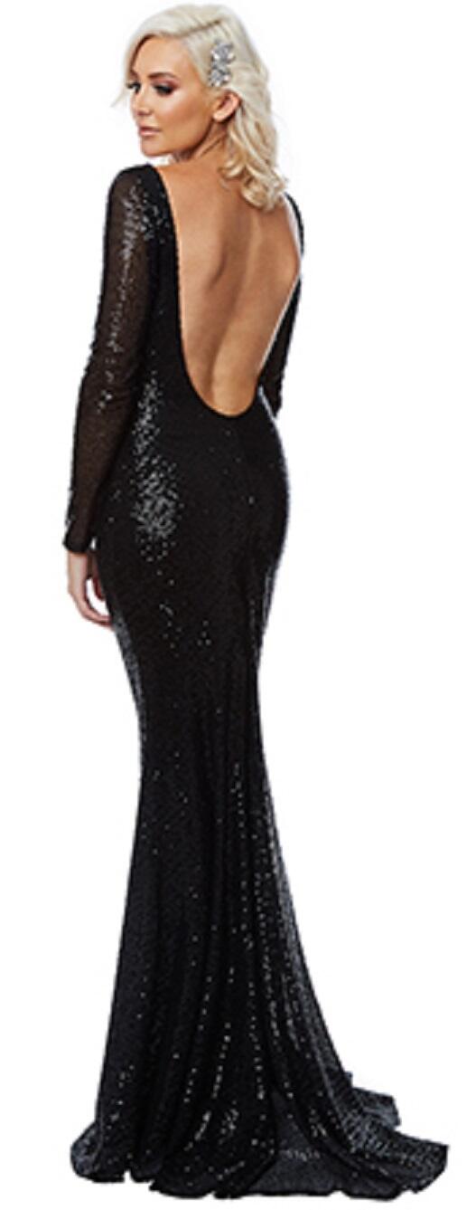 0274 ABITO LUNGO CON SCHIENA MOLTO SCOLLATA IN TESSUTO CON PAILLETTES