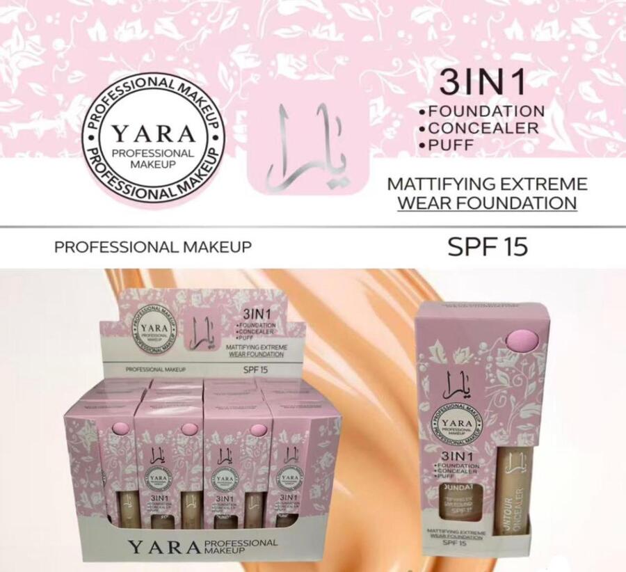 YARA 3 IN 1 FONDOTINTA CORRETTORE & SPUGNETTA [Confezione da 12 pezzi]