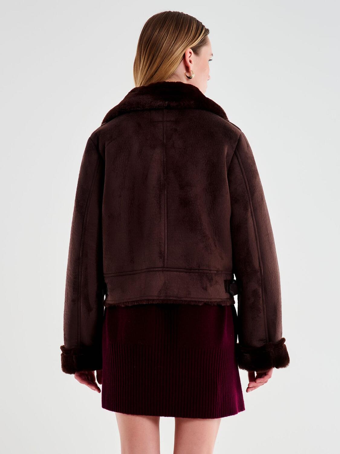 Vicolo Giubbotto Cropped Effetto Scamosciato Cioccolato