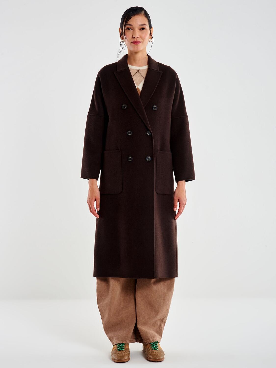 Vicolo Cappotto Doppiopetto Basic Lungo Cioccolato