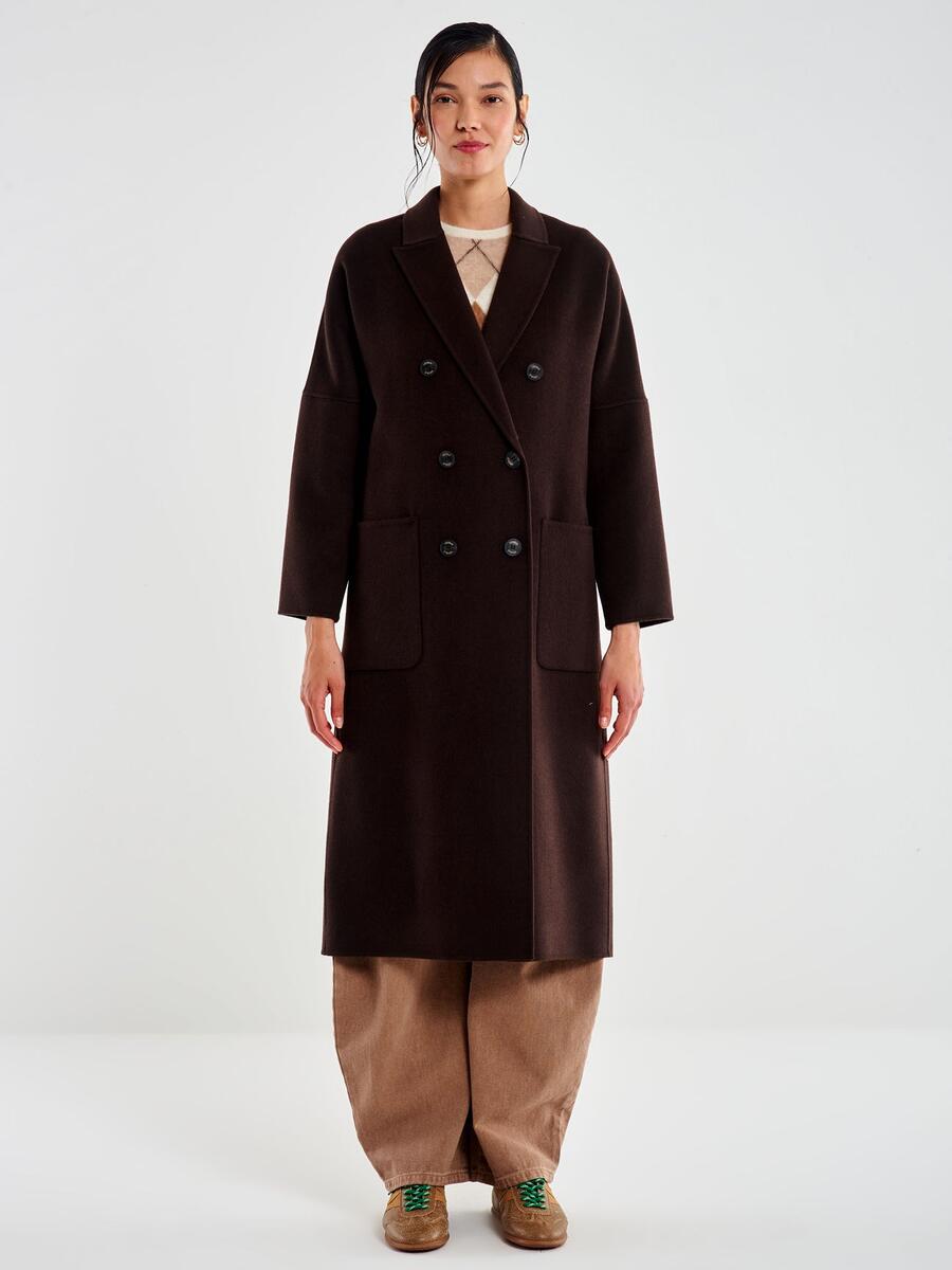 Vicolo Cappotto Doppiopetto Basic Lungo Cioccolato