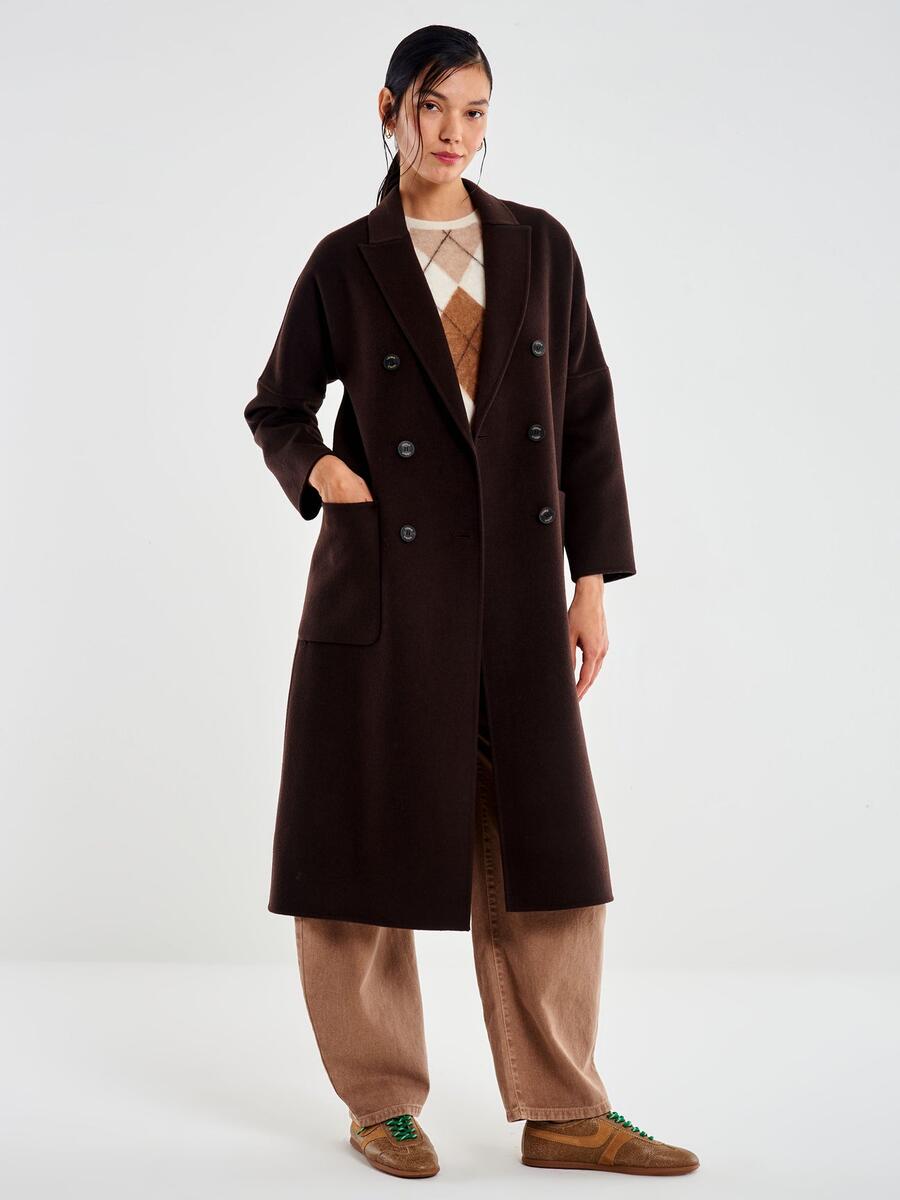 Vicolo Cappotto Doppiopetto Basic Lungo Cioccolato