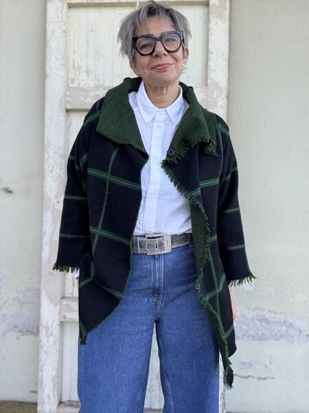 Giacca blu scuro a quadri verdi