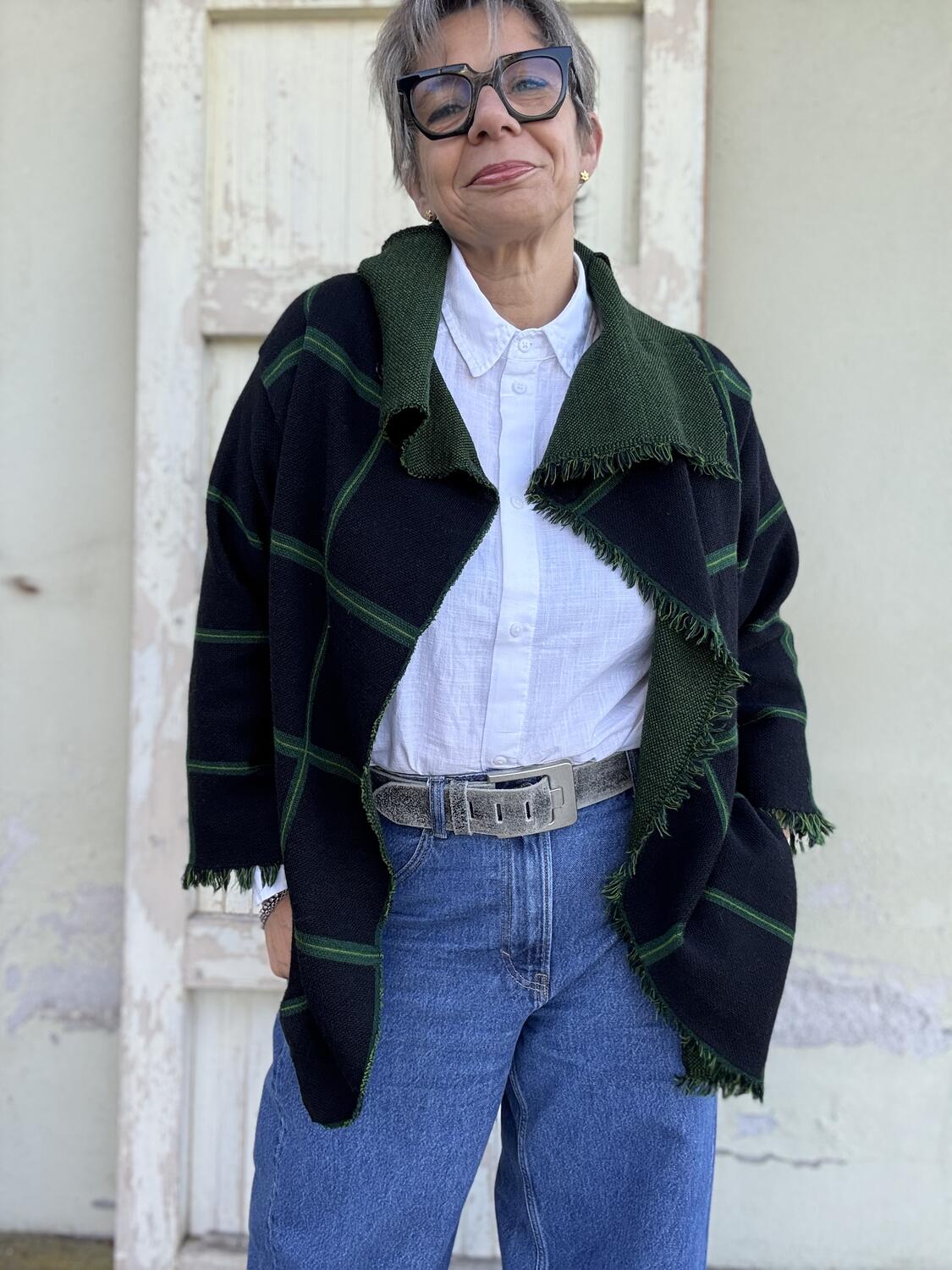 Giacca blu scuro a quadri verdi