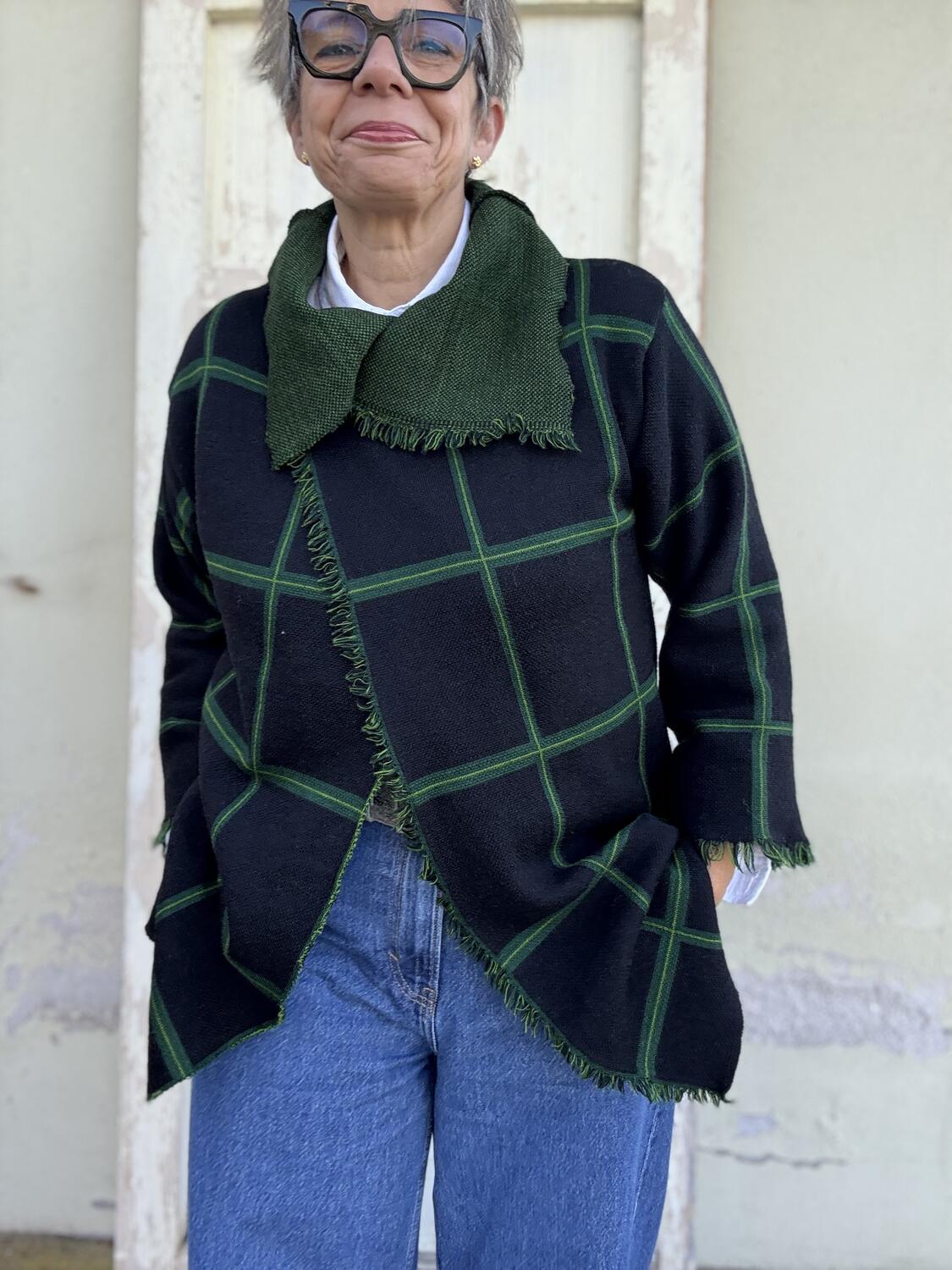 Giacca blu scuro a quadri verdi