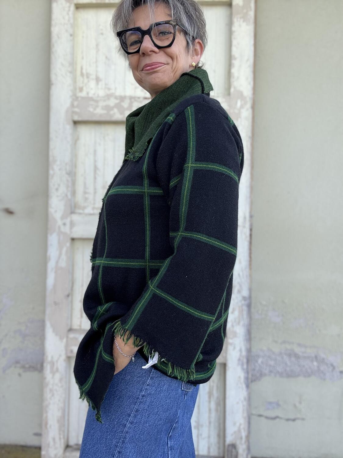 Giacca blu scuro a quadri verdi