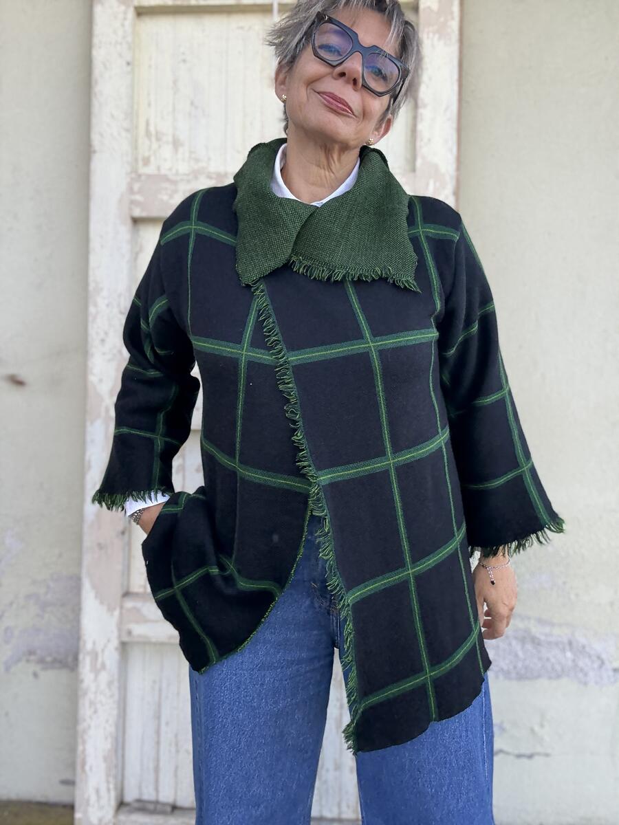 Giacca blu scuro a quadri verdi
