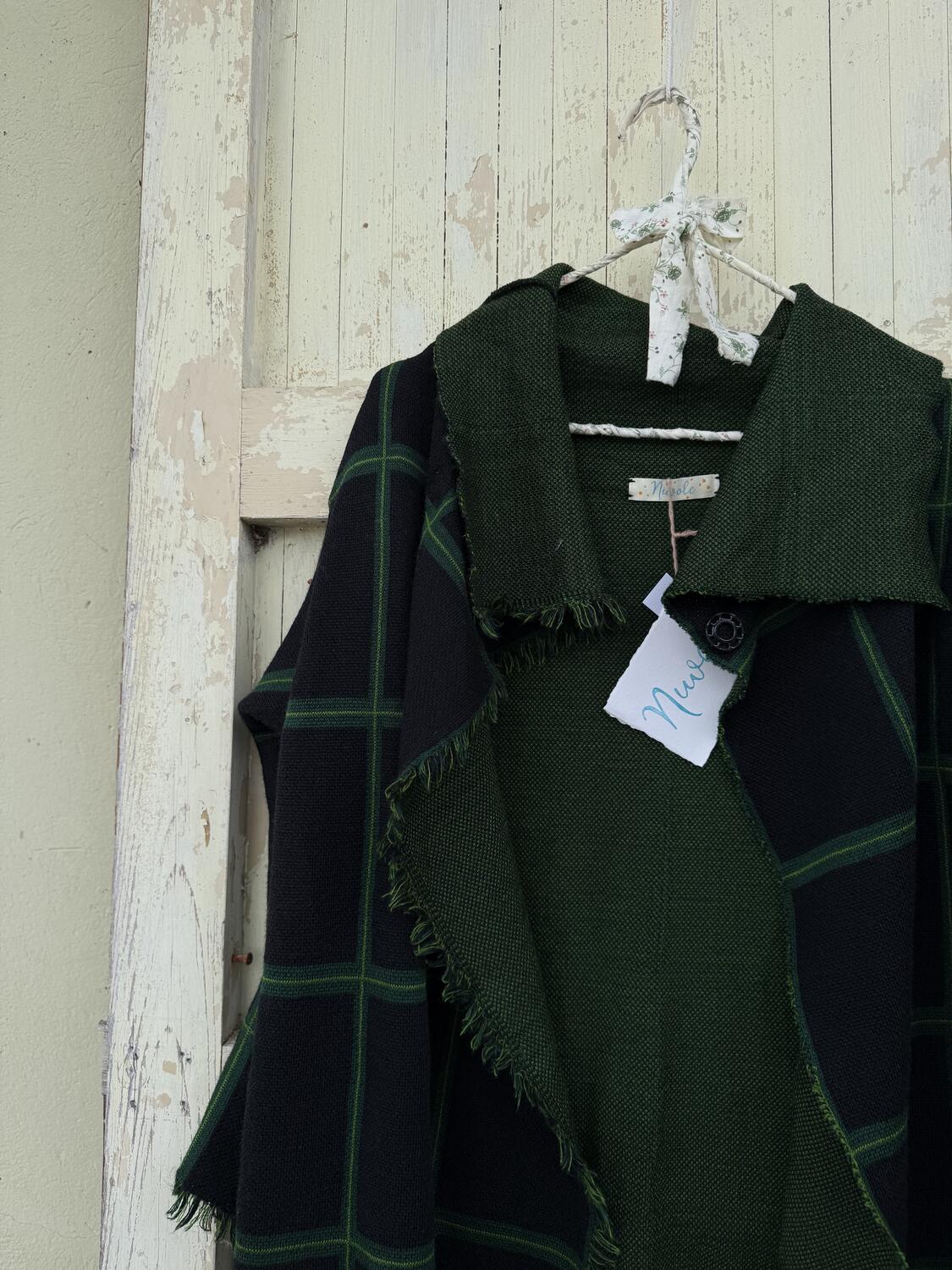 Giacca blu scuro a quadri verdi