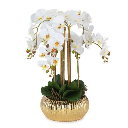 Henriette - Pianta Orchidea 8 Rami Real Touch con Vaso in Ceramica – Fiori Artificiali Multicolor 28×60 cm | Collezione Flowers