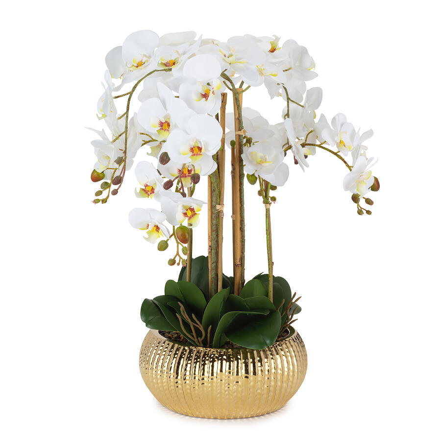 Henriette - Pianta Orchidea 8 Rami Real Touch con Vaso in Ceramica – Fiori Artificiali Multicolor 28×60 cm | Collezione Flowers