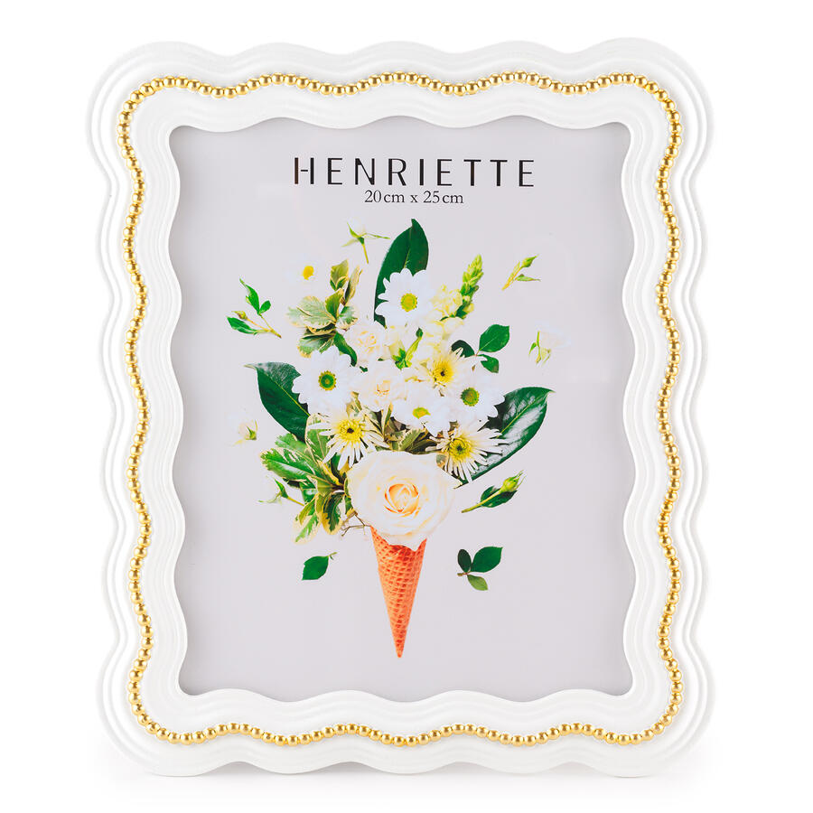Henriette - Cornice Collier Bianco/Oro in Resina – Portafoto Elegante 26,5×31 cm | Collezione Ostuni