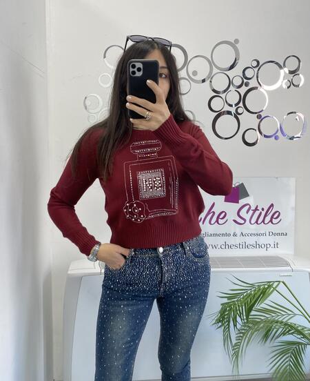 NOVITÀ Pull disegno profumo con strass e perline