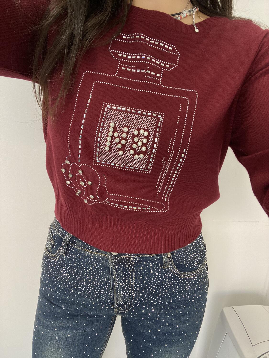 NOVITÀ Pull disegno profumo con strass e perline
