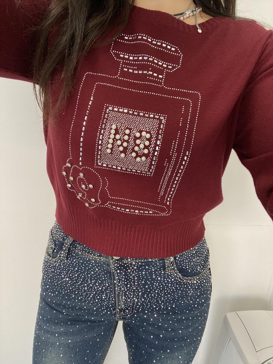NOVITÀ Pull disegno profumo con strass e perline