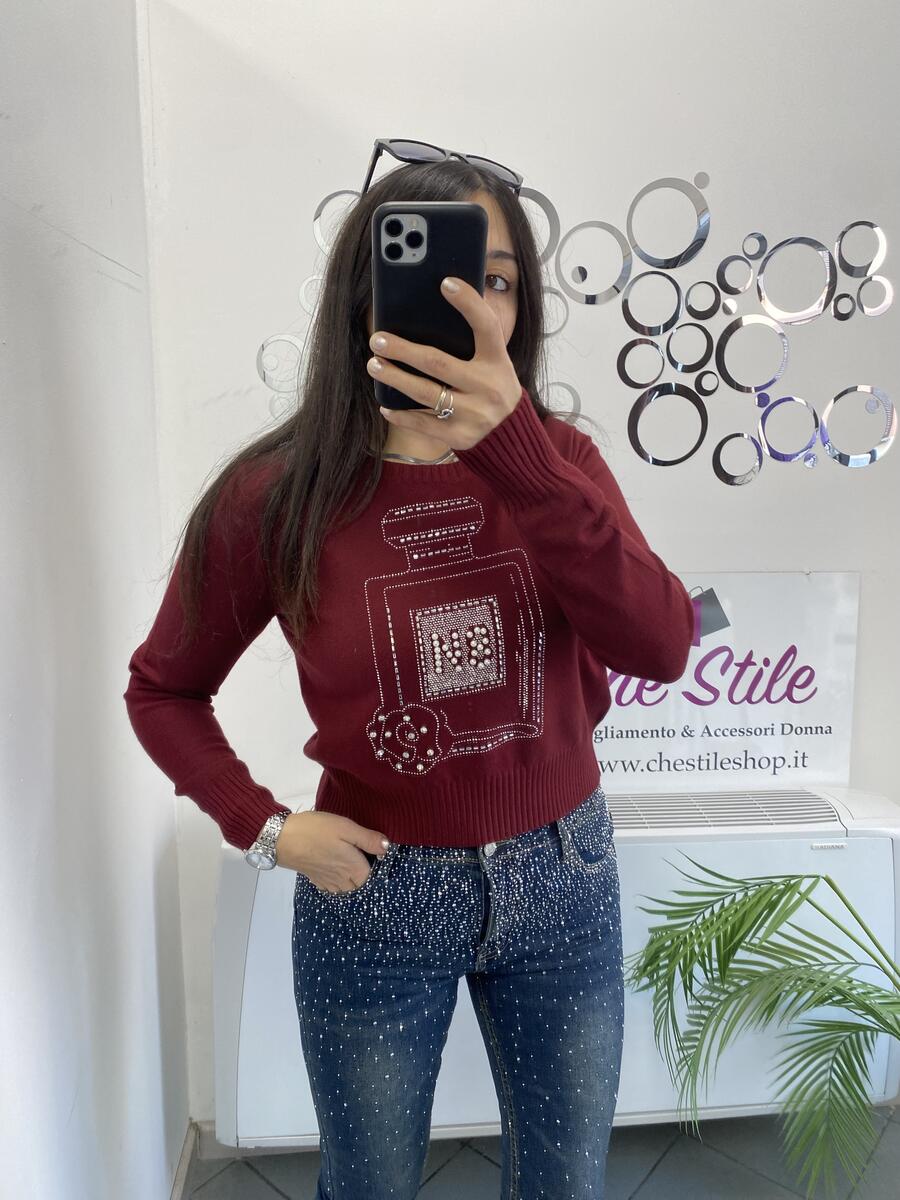 NOVITÀ Pull disegno profumo con strass e perline