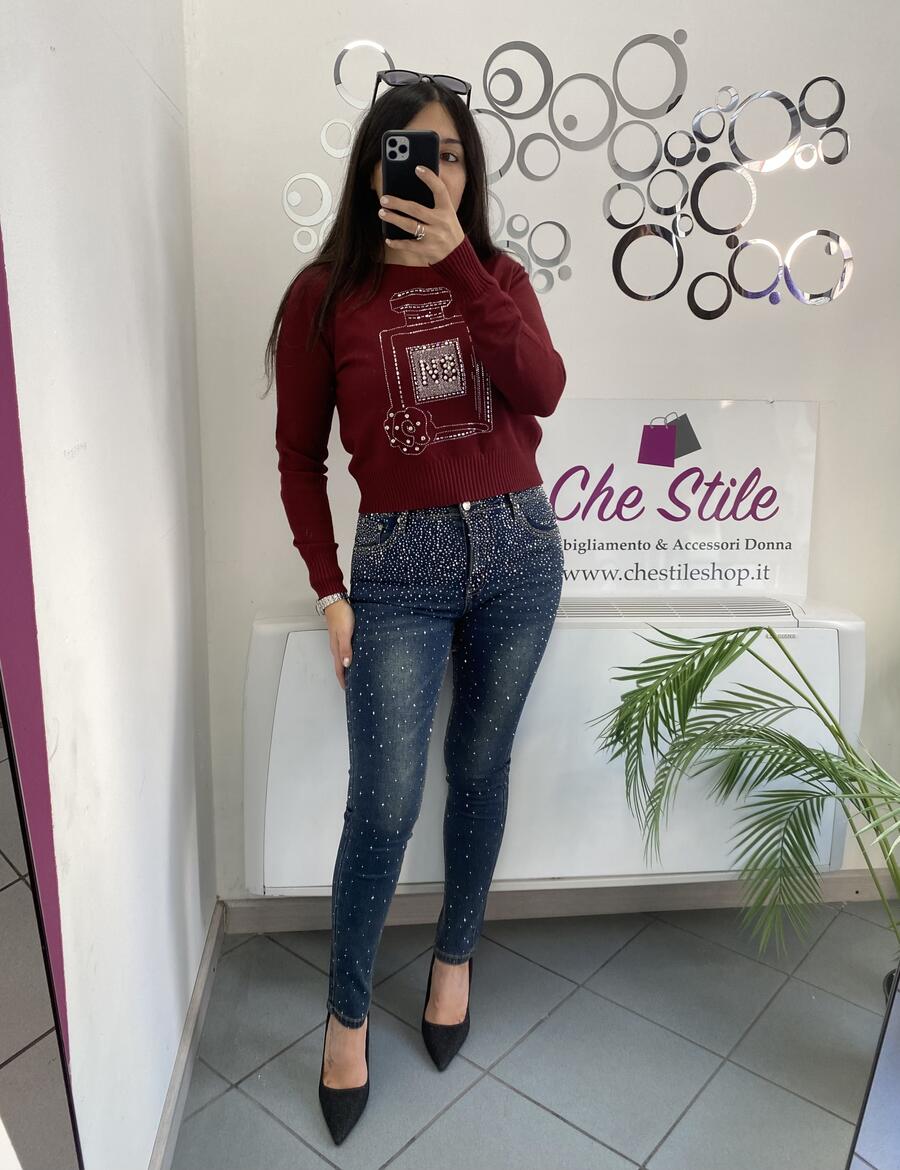 NOVITÀ Pull disegno profumo con strass e perline