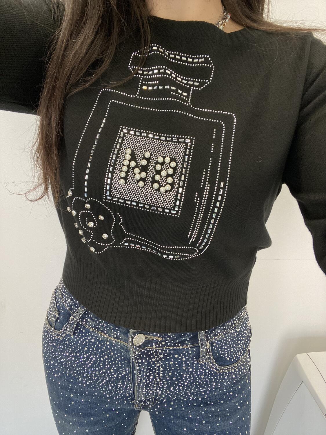 NOVITÀ Pull disegno profumo con strass e perline