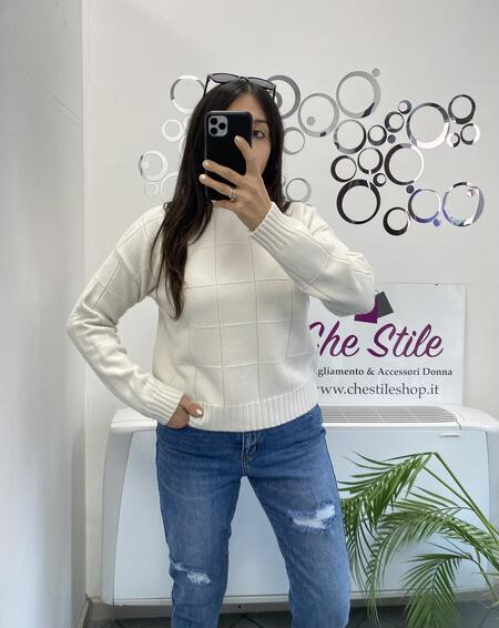 NOVITÀ Pull dolcevita a scatoletta trama scacchi in rilievo