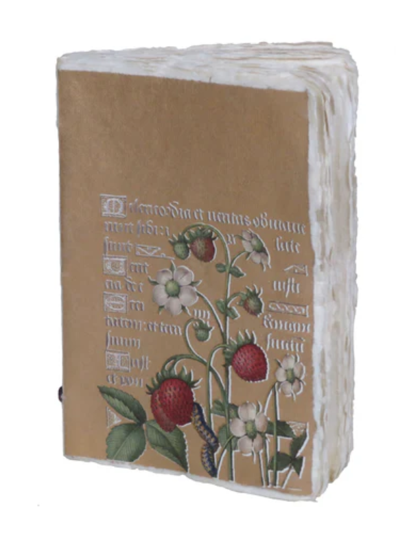 Notebook artigianale A6 (10x15 cm) – “Fragole” di Anna di Bretagna (dorato) - Taccuino in carta pergamena