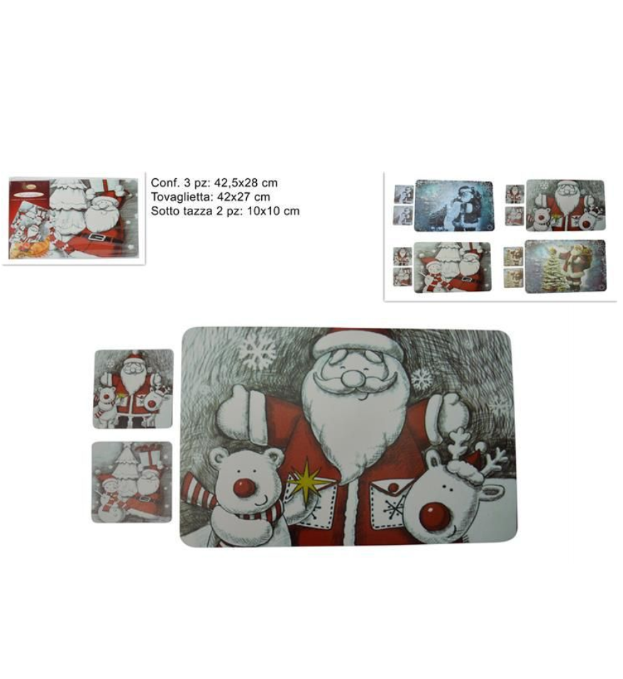 TOVAGLIETTA COLAZIONE CON BABBO NATALE SET DA 3 PEZZI
 [Conf.da 12 set]