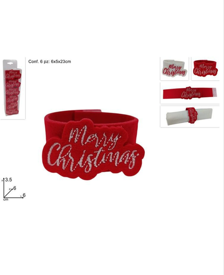 ANELLI PORTATOVAGLIOLI  MERRY CHRISTMAS SET DA 6 PEZZI
 [Conf.da 24 set]