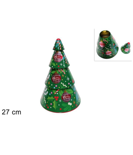 BARATTOLO IN LATTA ALBERO DI NATALE h 27 cm
 [Conf.da 6 pezzi]