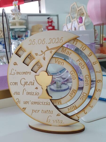 Bomboniera Calendario perpetuo 18cm legno scatola legno calice plexi