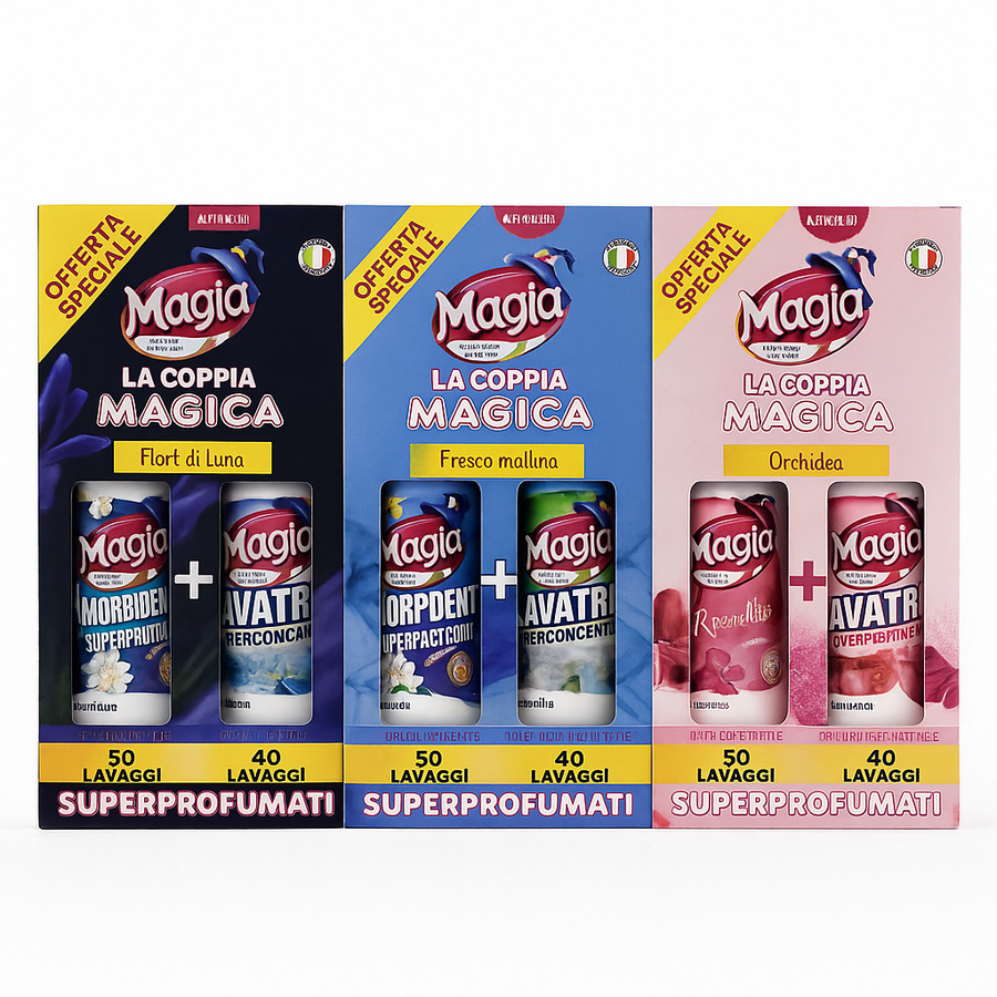 MAGIA SET AMMORBIDENTE 50 LAVAGGI + LAVATRICE 40 LAVAGGI (Confezione da 3 pezzi) 