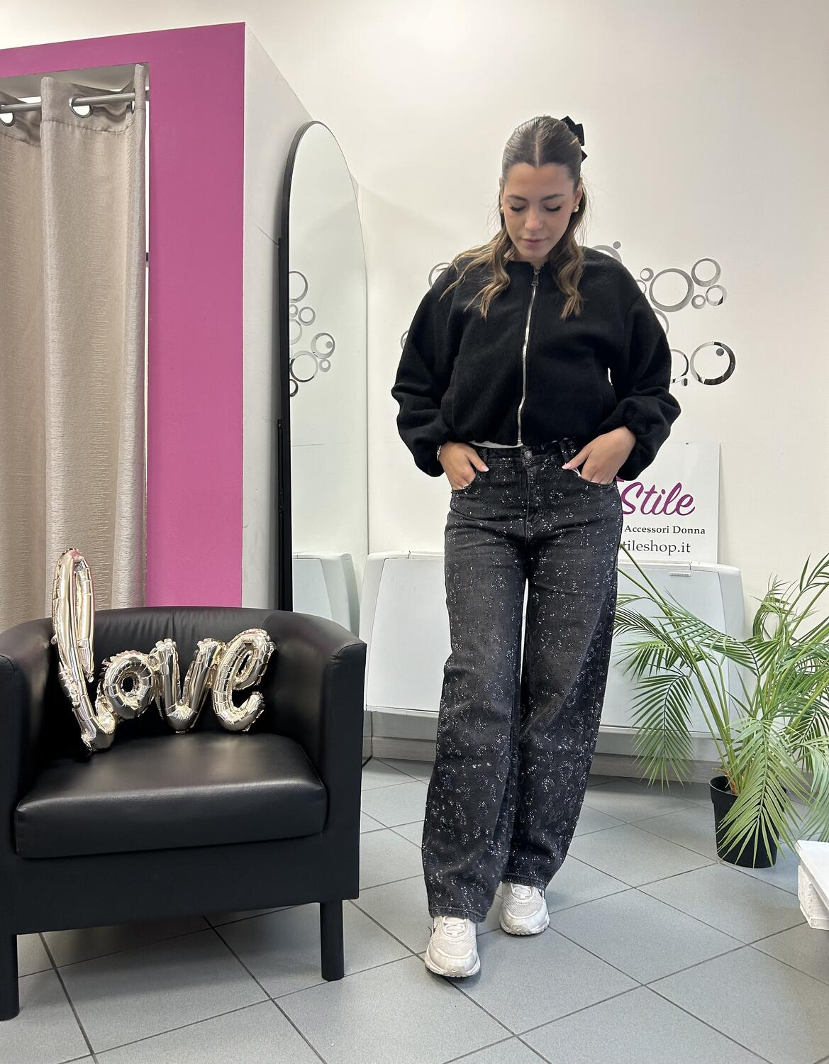 NOVITÀ Jeans palazzo strass maculati