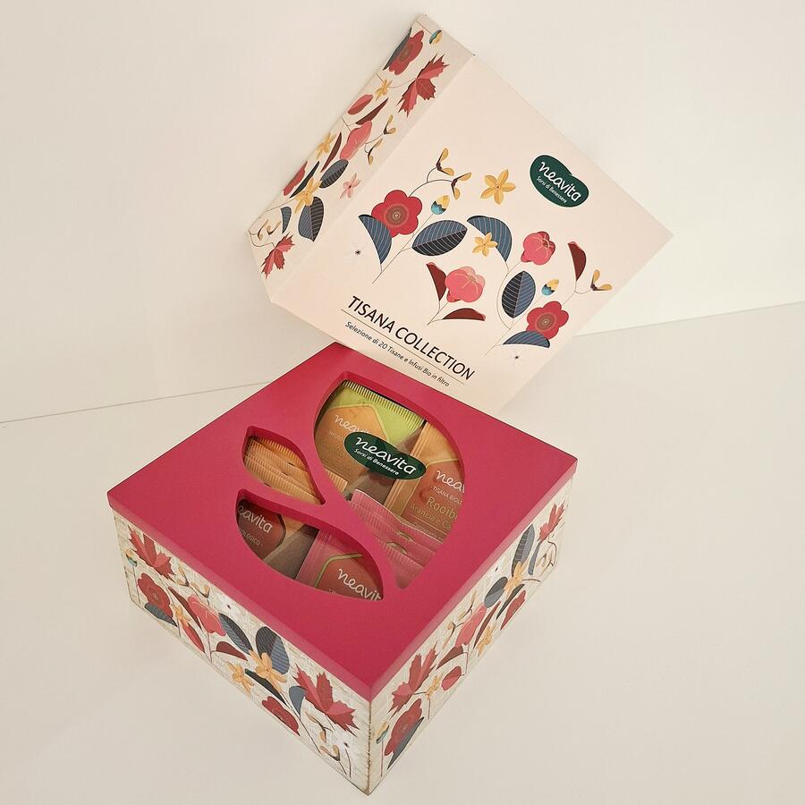 Neavita Cofanetto "Tisana Collection" In Legno Rosso 4 Scomparti 20 Bustine