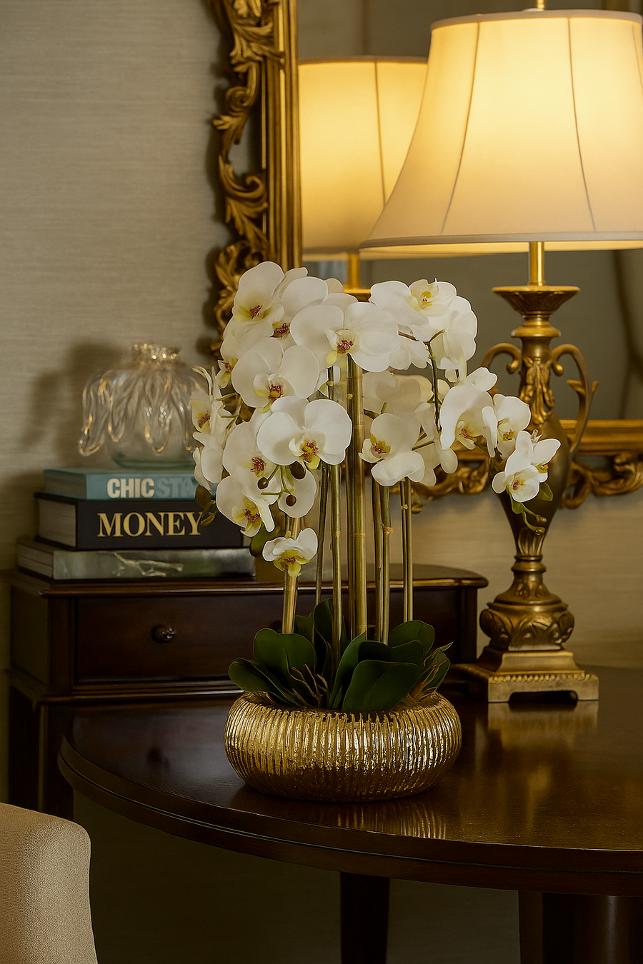 Henriette - Pianta Orchidea 8 Rami Real Touch con Vaso in Ceramica – Fiori Artificiali Multicolor 28×60 cm | Collezione Flowers