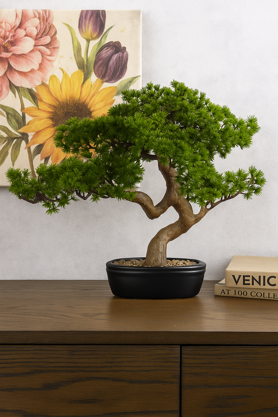 Henriette - Bonsai Pino con Vaso in Ceramica – Fiori Artificiali Multicolor 56×43 cm | Collezione Flowers