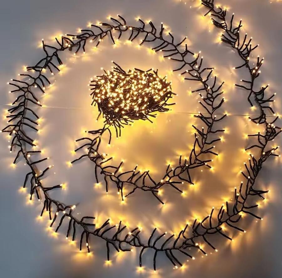 Luci di Natale Natalizie 2000 Led BIANCO CALDO a Grappolo per ESTERNO/INTERNO 29 metri con 8 Giochi di luce, Timer, Cavo verde, Catena luminosa natalizia per Albero