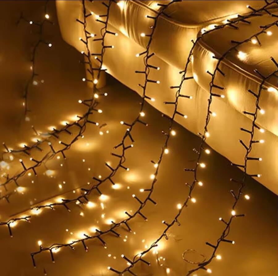 Luci di Natale Natalizie 2000 Led BIANCO CALDO a Grappolo per ESTERNO/INTERNO 29 metri con 8 Giochi di luce, Timer, Cavo verde, Catena luminosa natalizia per Albero