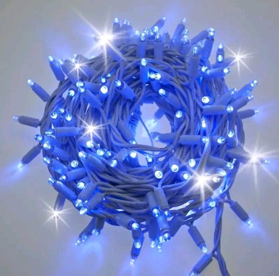 TENDA LUMINOSA 200 LED NATALIZIA BLU E BIANCO 10 METRI X 0,75 CM PER ESTERNO CON FILO BIANCO 
