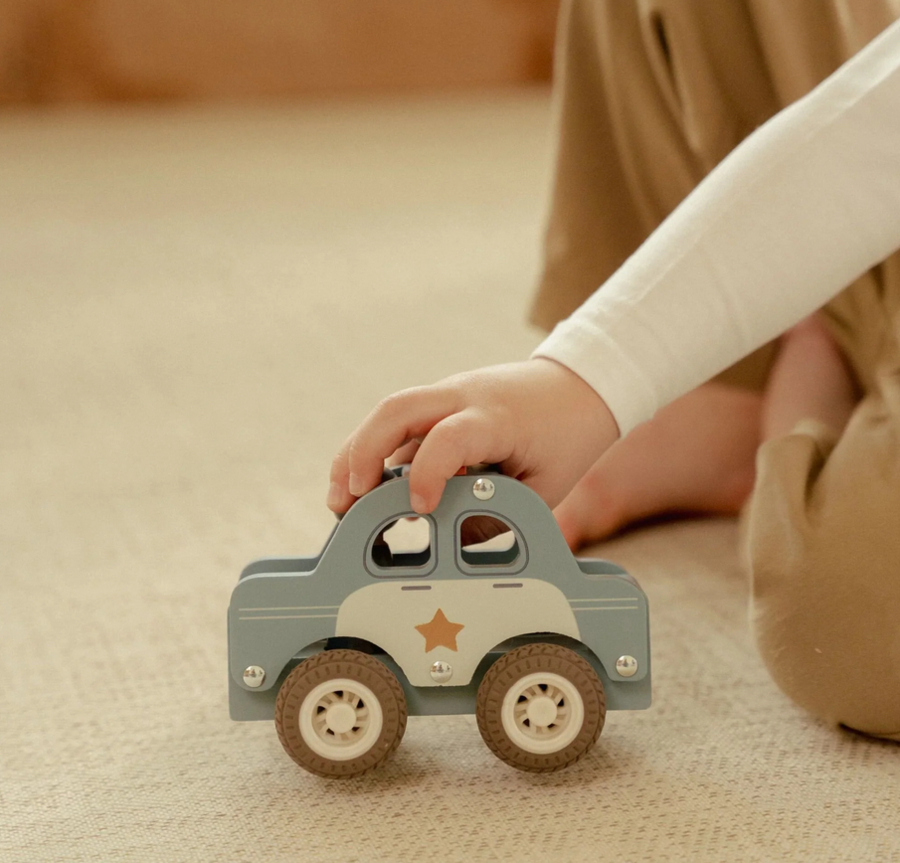 Macchina della polizia con personaggio