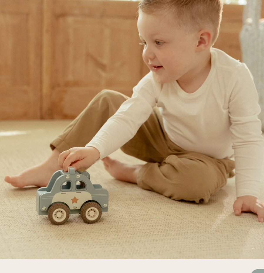 Macchina della polizia con personaggio