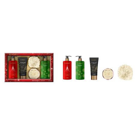 SETABLU SET REGALO NATALE GEL DOCCIA 170 ML + SHAMPOO 170 ML +  LOZIONE CORPO 170 ML + CREMA MANI 50 ML + SPUGNA