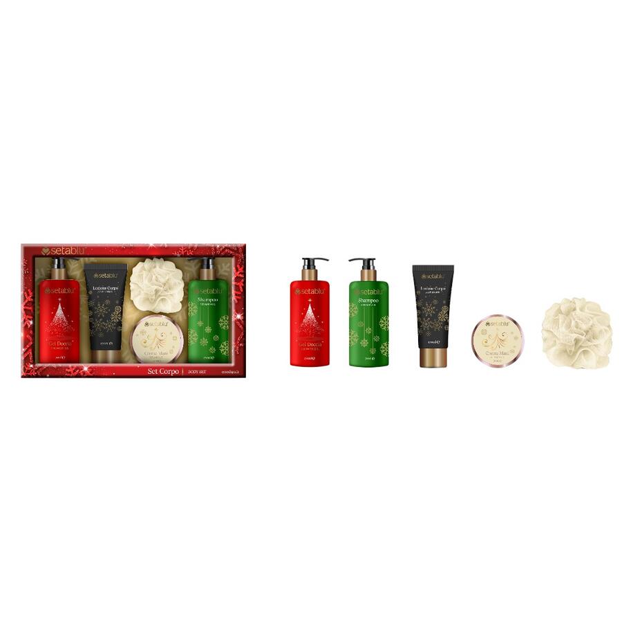 SETABLU SET REGALO NATALE GEL DOCCIA 170 ML + SHAMPOO 170 ML +  LOZIONE CORPO 170 ML + CREMA MANI 50 ML + SPUGNA 