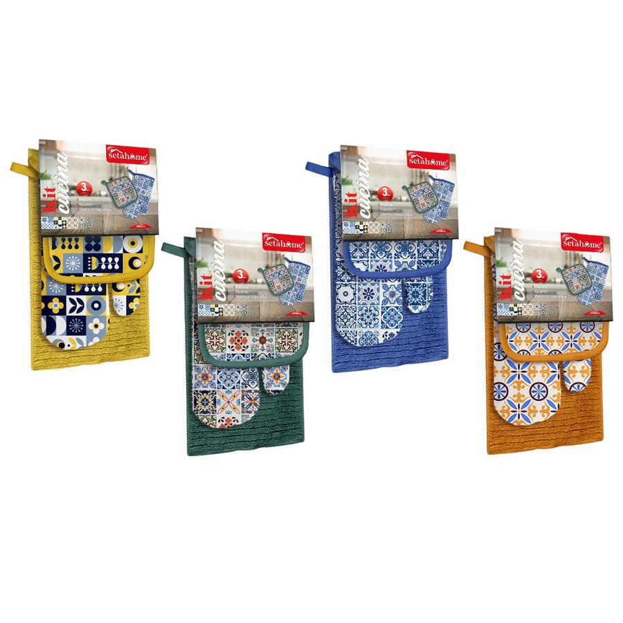 SETABLU SET CUCINA 3 PEZZI STROFINACCIO + PRESINA + GUANTONE (Confezione da 4 pezzi) 