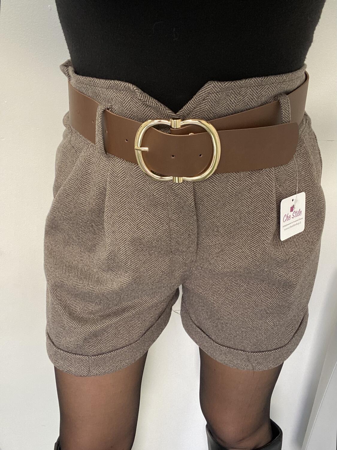 NOVITÀ Shorts in panno spigato a vita alta