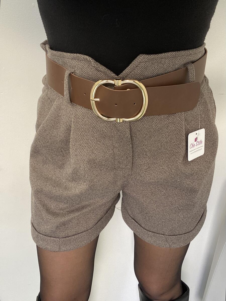 NOVITÀ Shorts in panno spigato a vita alta