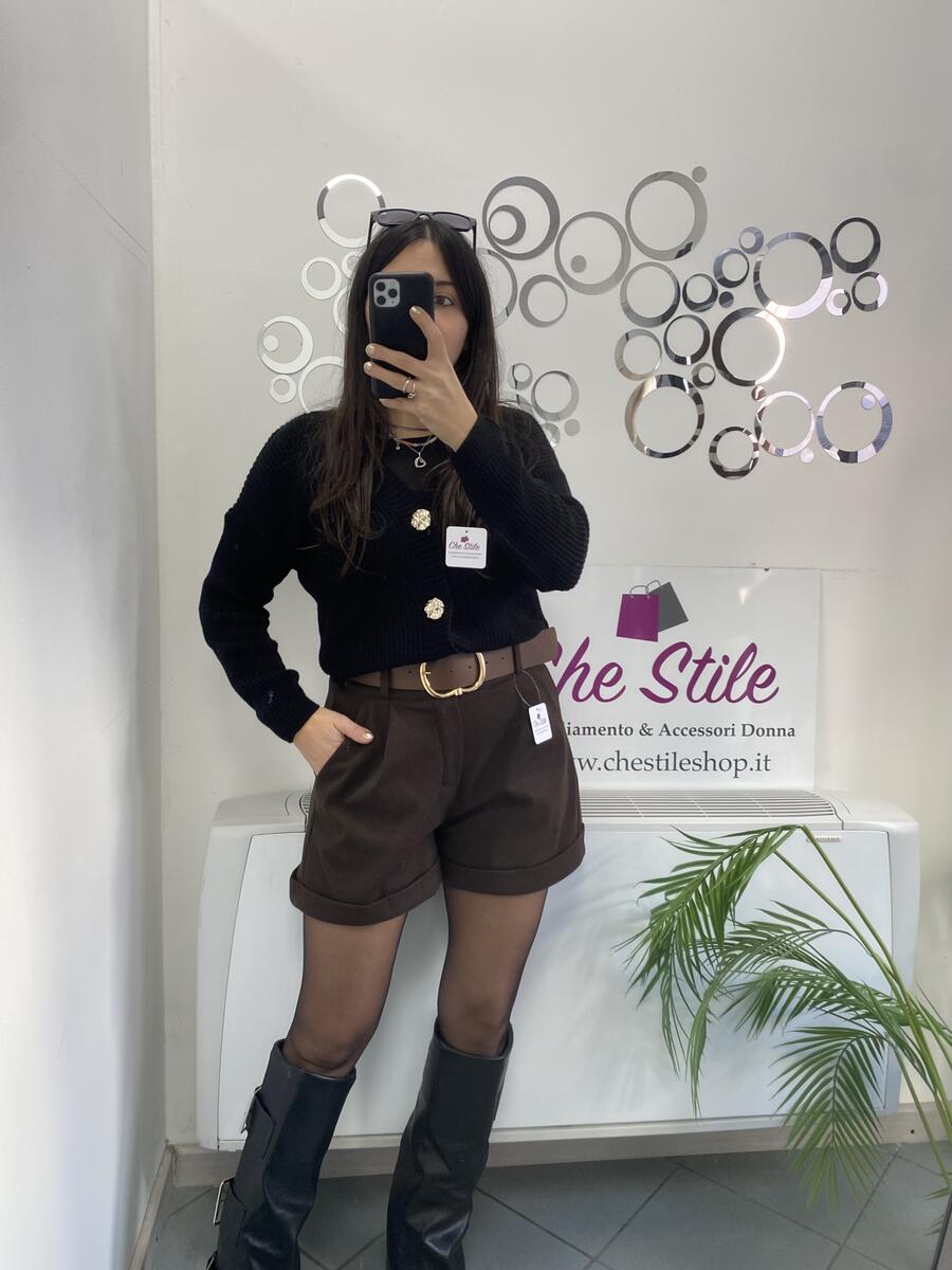 NOVITÀ Shorts in panno spigato a vita alta