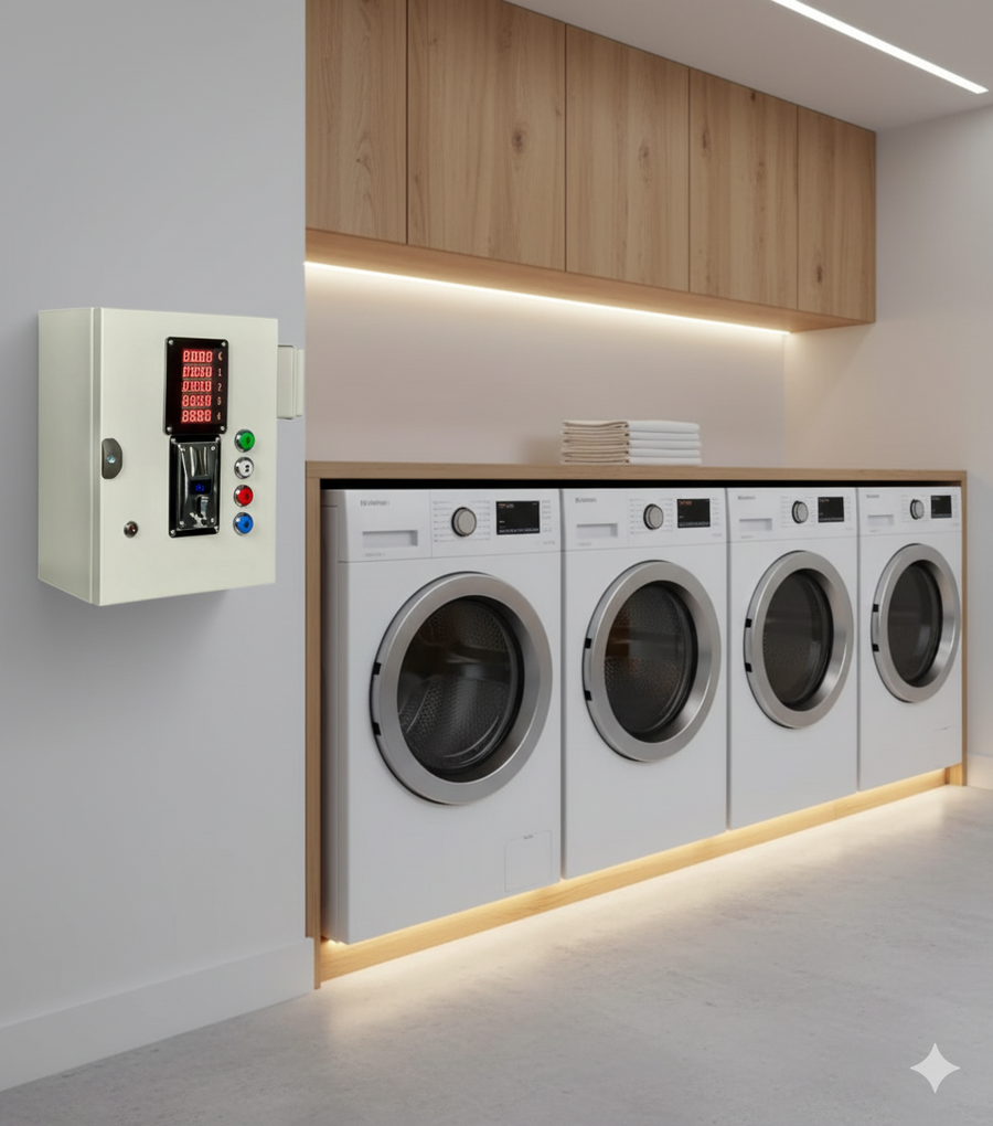 Gettoniera multi moneta per 4 LAVATRICI domestiche (o 2 lavatrici e 2 asciugatrici) Nuova!