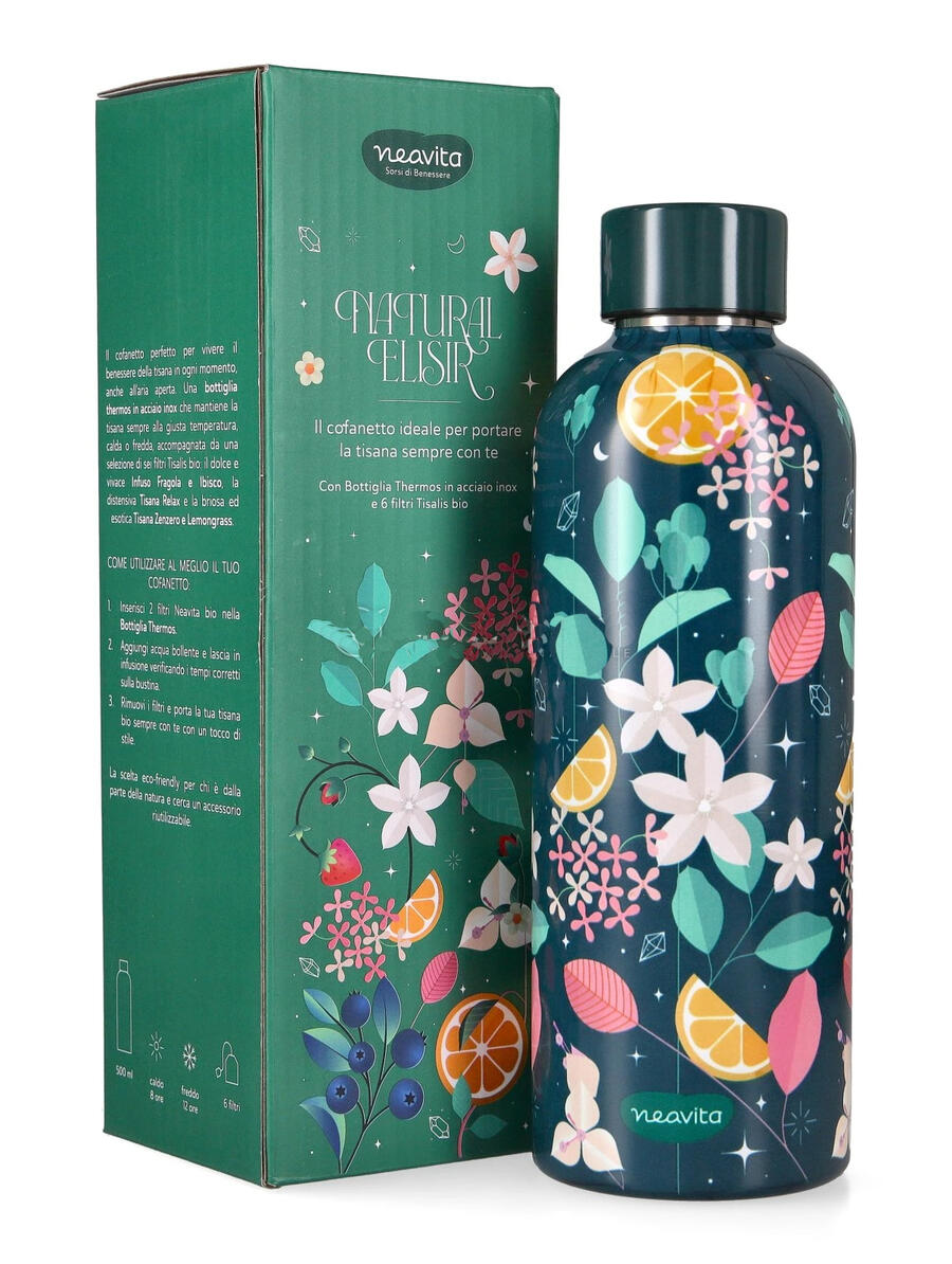 Cofanetto Natural Elisir con BOTTIGLIA THERMOS in acciaio inox + 6 Tisane Bio