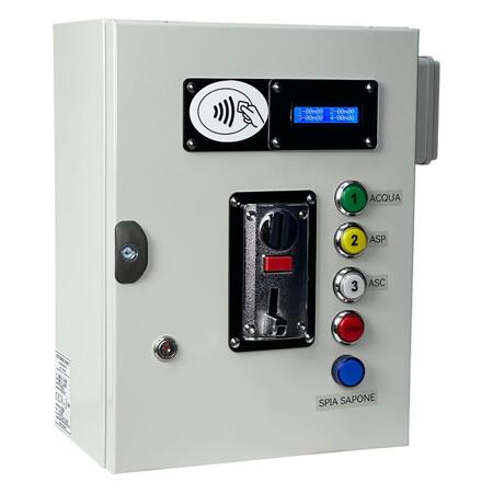 Gettoniera + Lettore RFID per 3 Dispositivi con Funzione “Acqua + Sapone” – Kit completo per Toelettature Self