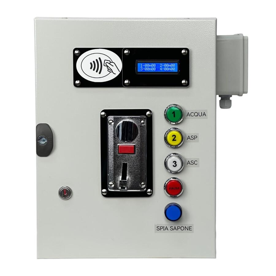 Gettoniera + Lettore RFID per 3 Dispositivi con Funzione “Acqua + Sapone” – Kit completo per Toelettature Self