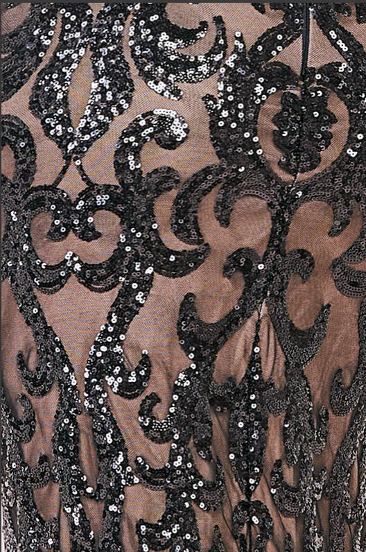 0876 Seven/eighths dress embroidered with lined sequins